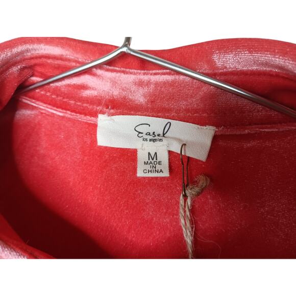 New Easel Los Angeles Coral Velvet Button Down Shirt M Oversized Long Sleeve - Picture 10 of 15